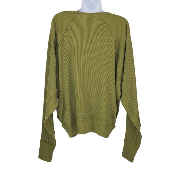 Free People Waffle Knit V-Neck Top Slouchy Oversized Beachy Boho Green NWT - Picture 6 of 10